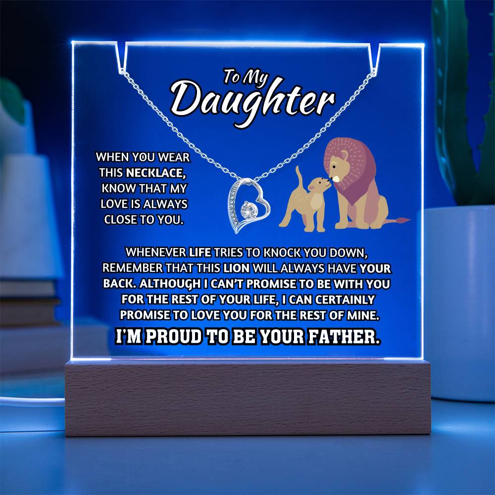 Light-Up Acrylic Plaque with Necklace - Father to Daughter
