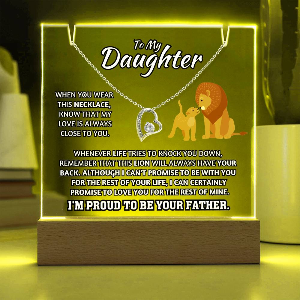 Light-Up Acrylic Plaque with Necklace - Father to Daughter
