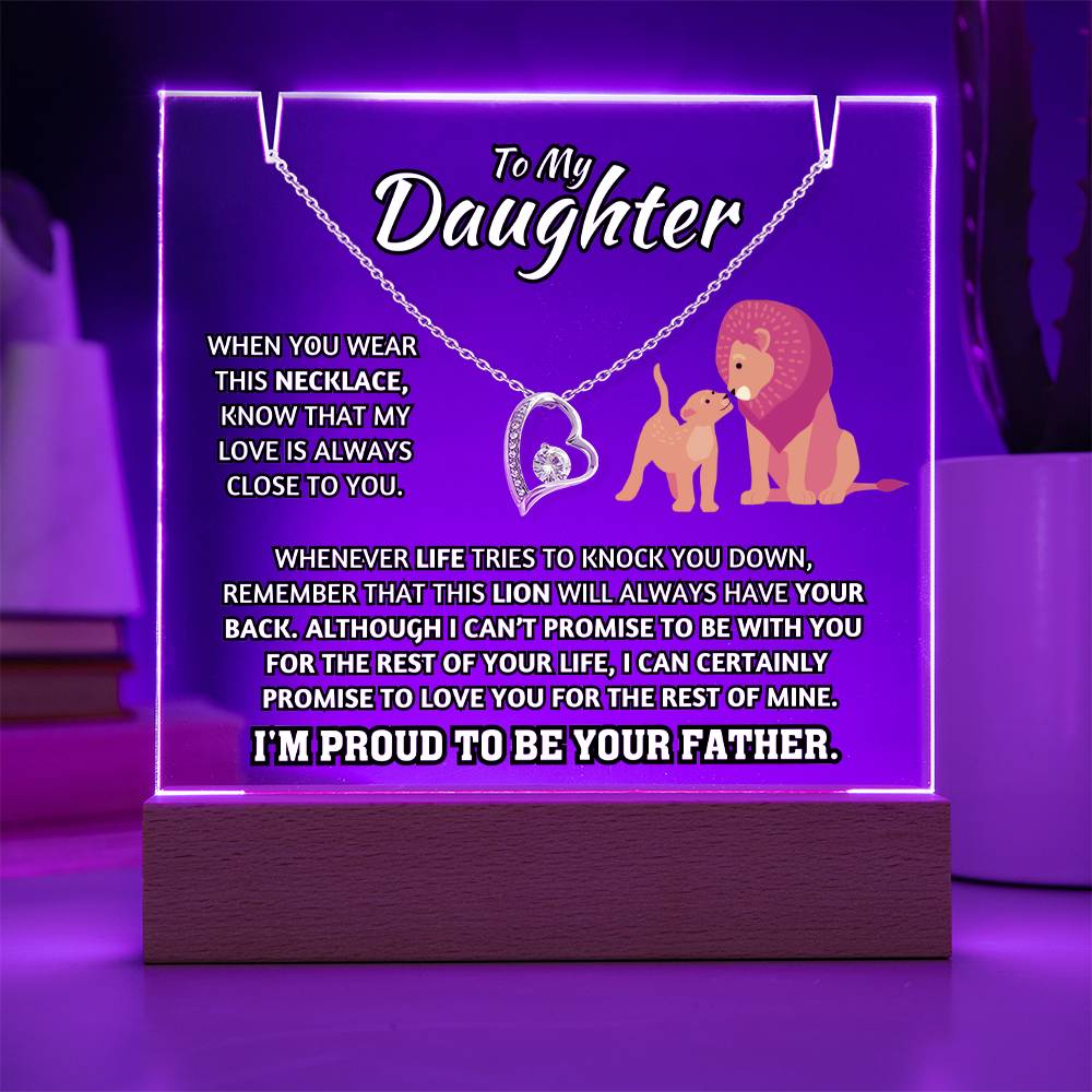 Light-Up Acrylic Plaque with Necklace - Father to Daughter