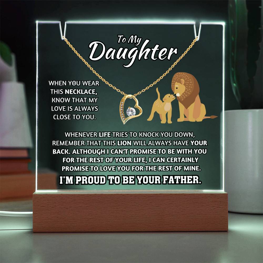 Light-Up Acrylic Plaque with Necklace - Father to Daughter