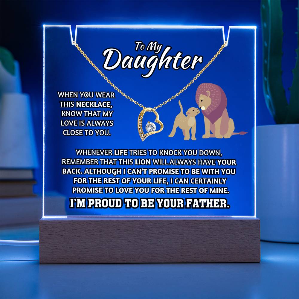 Light-Up Acrylic Plaque with Necklace - Father to Daughter
