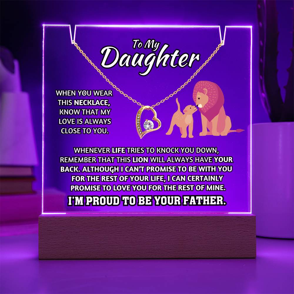 Light-Up Acrylic Plaque with Necklace - Father to Daughter