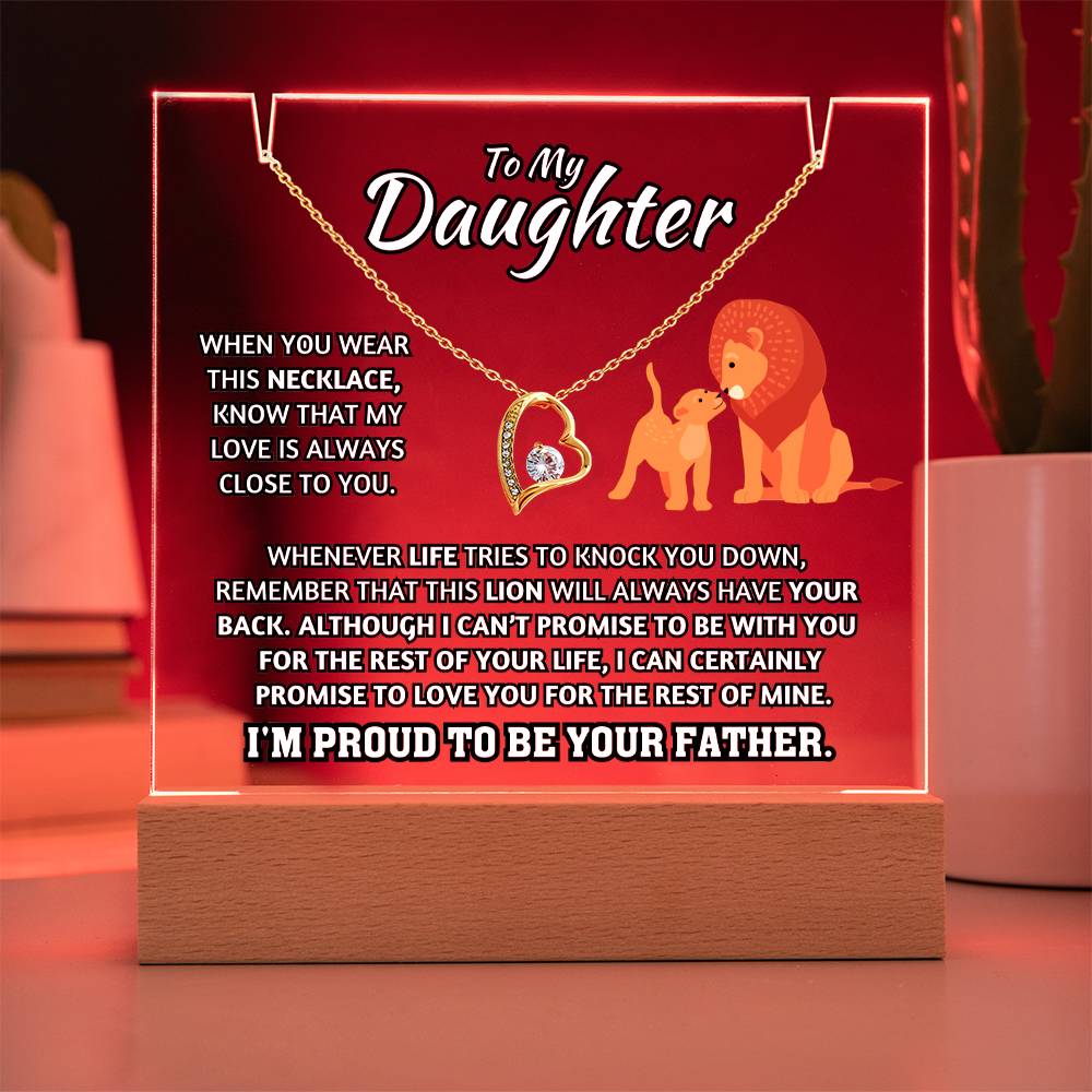 Light-Up Acrylic Plaque with Necklace - Father to Daughter