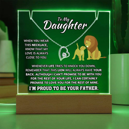Light-Up Acrylic Plaque with Necklace - Father to Daughter